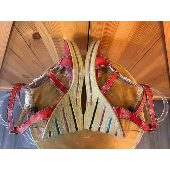ELITE by Corkys Wedge Sandals Leather Red Size 10 - Picture 6 of 8